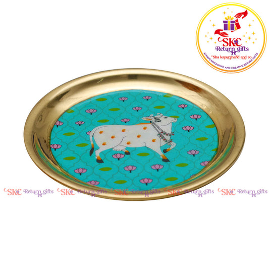 4inches Pichwai Brass Pooja Plate