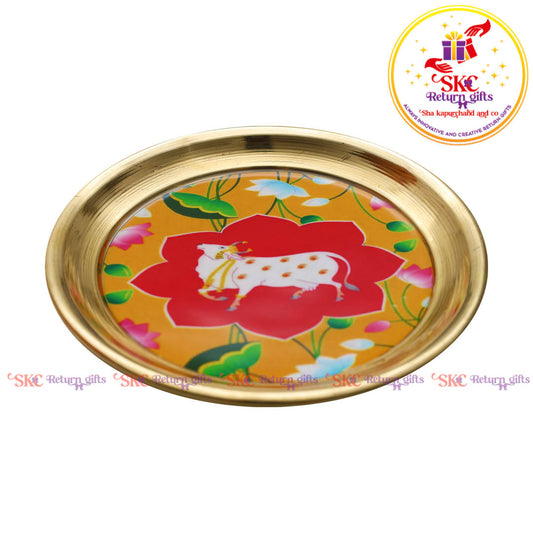4inches Pichwai Brass Pooja Plate