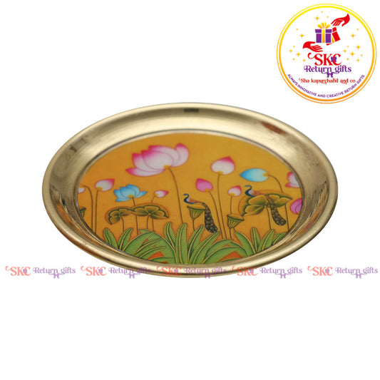 4inches Pichwai Brass Pooja Plate