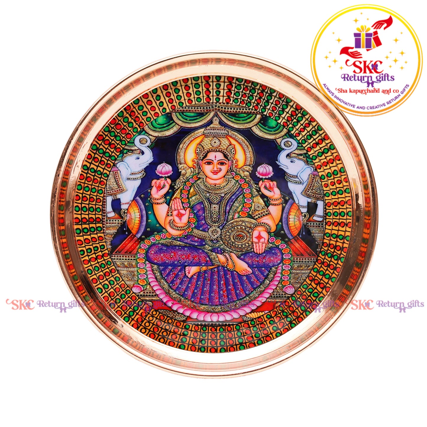 8 Inch Pichwai Rose Gold Pooja Plate
