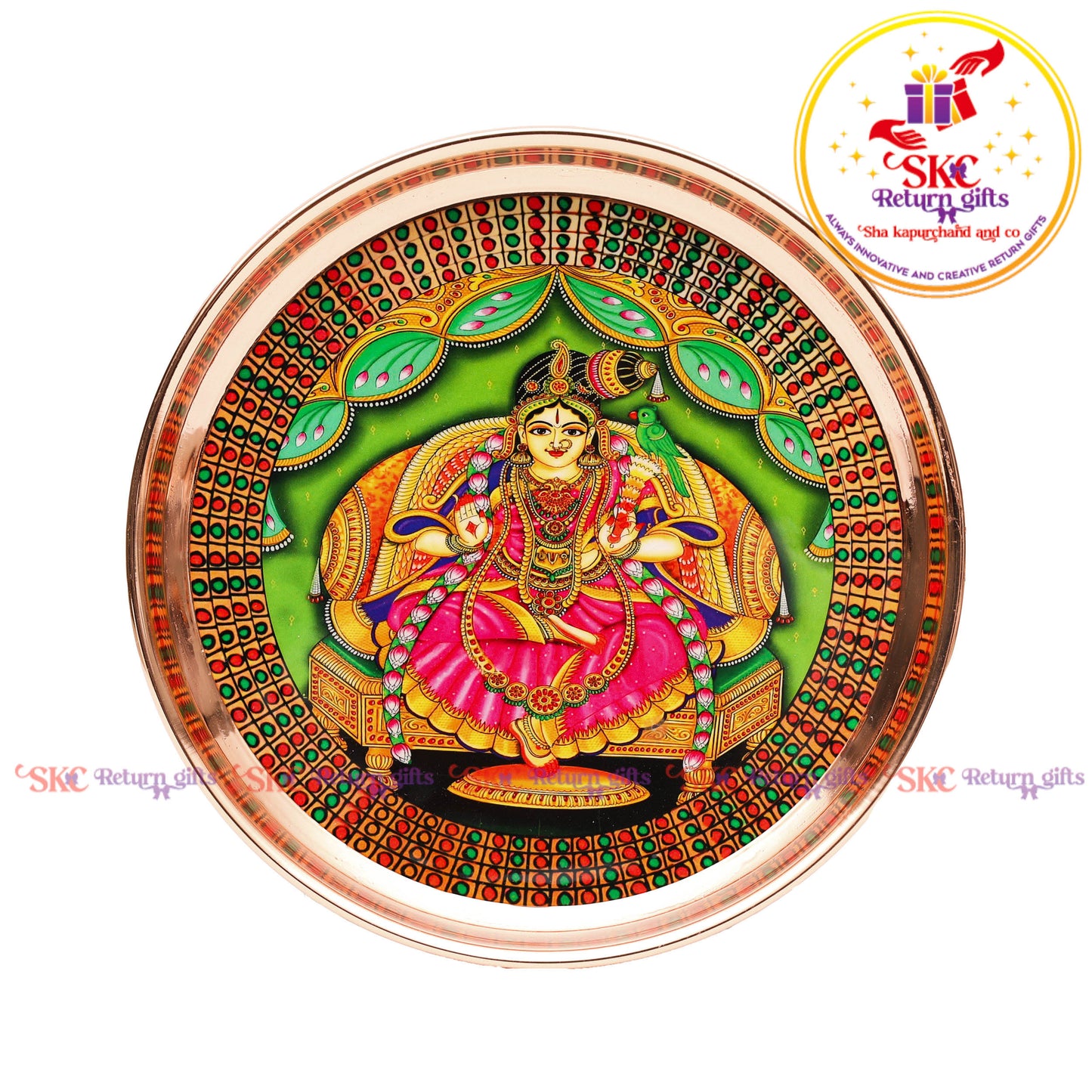 8 Inch Pichwai Rose Gold Pooja Plate