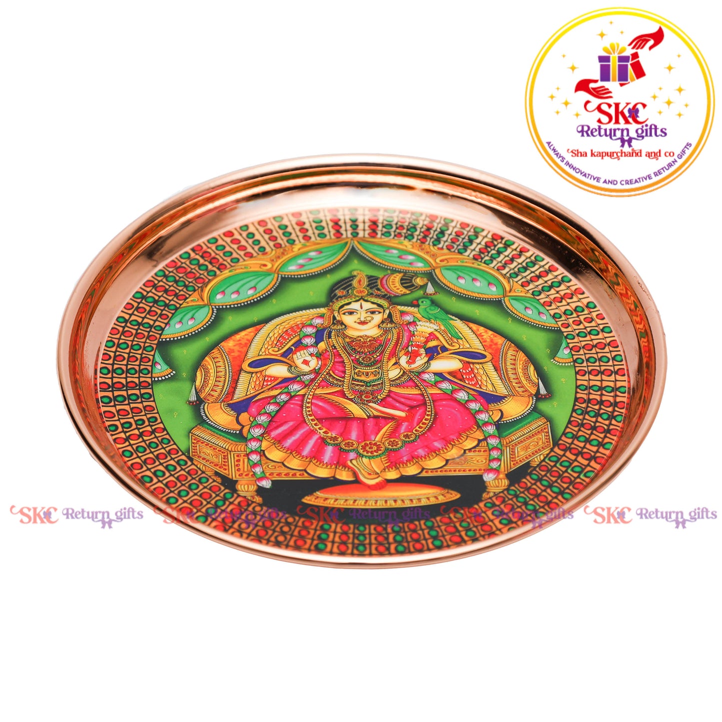 8 Inch Pichwai Rose Gold Pooja Plate
