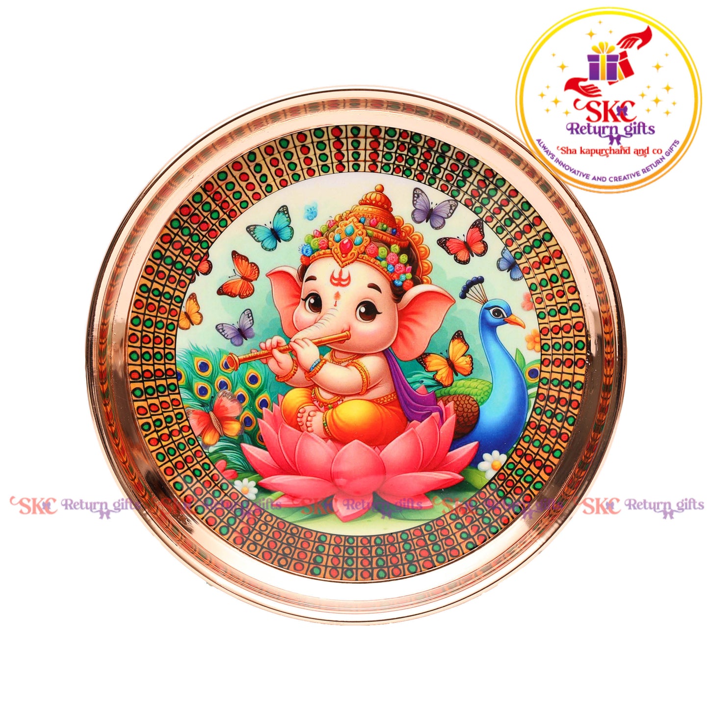 8 Inch Pichwai Rose Gold Pooja Plate