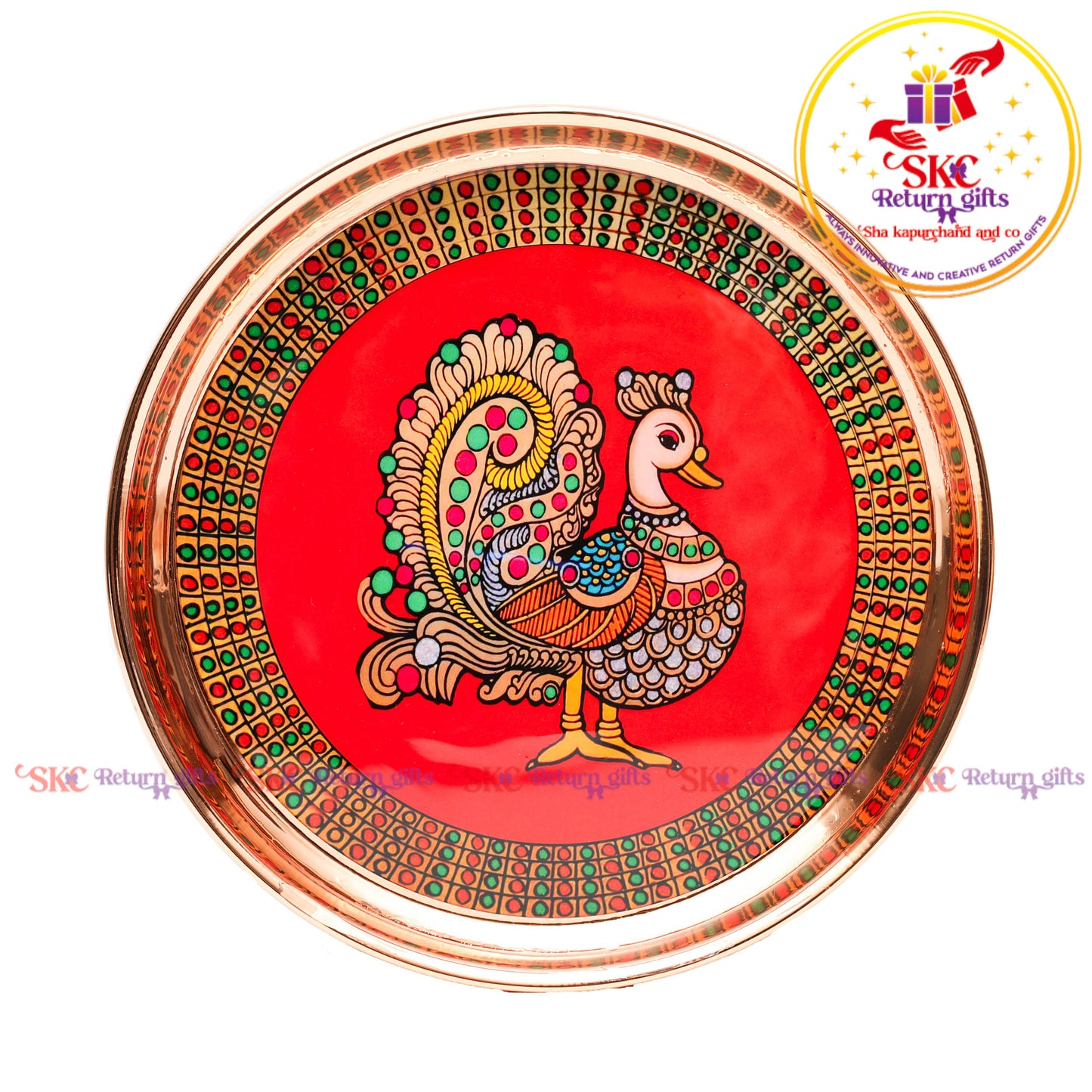 8 Inch Pichwai Rose Gold Pooja Plate