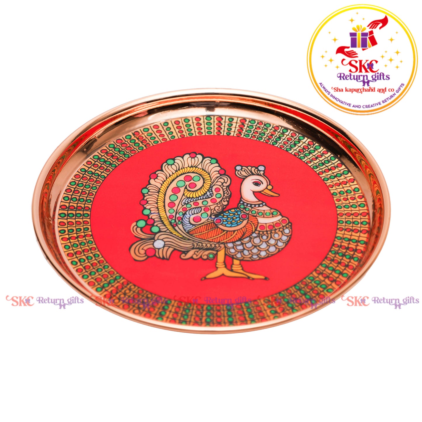8 Inch Pichwai Rose Gold Pooja Plate