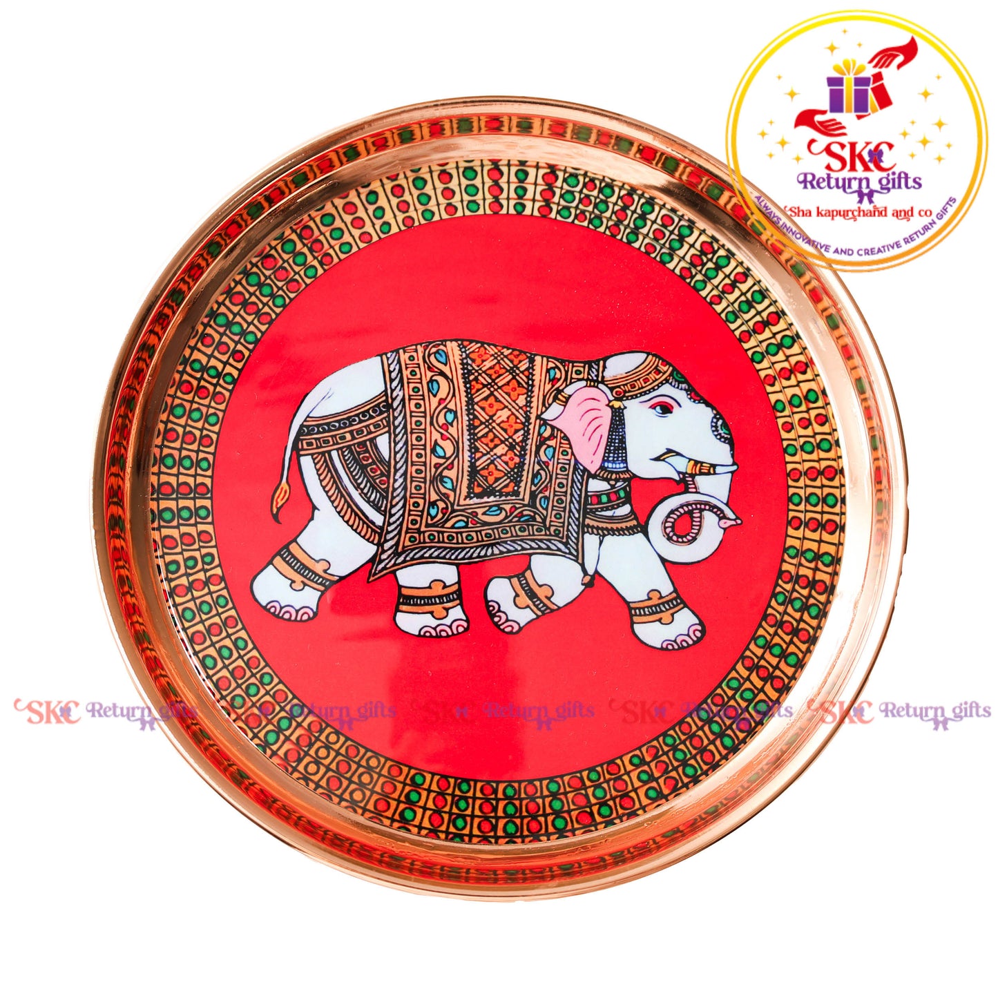 8 Inch Pichwai Rose Gold Pooja Plate