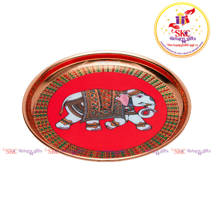 8 Inch Pichwai Rose Gold Pooja Plate