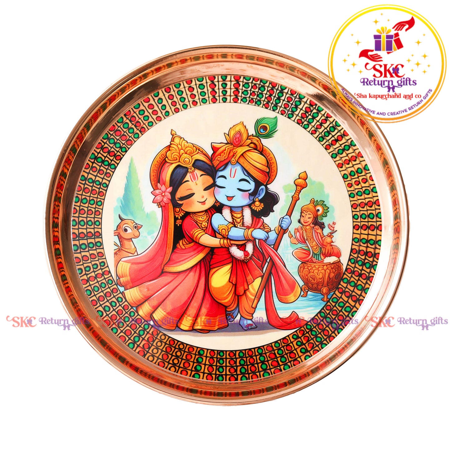 8 Inch Pichwai Rose Gold Pooja Plate