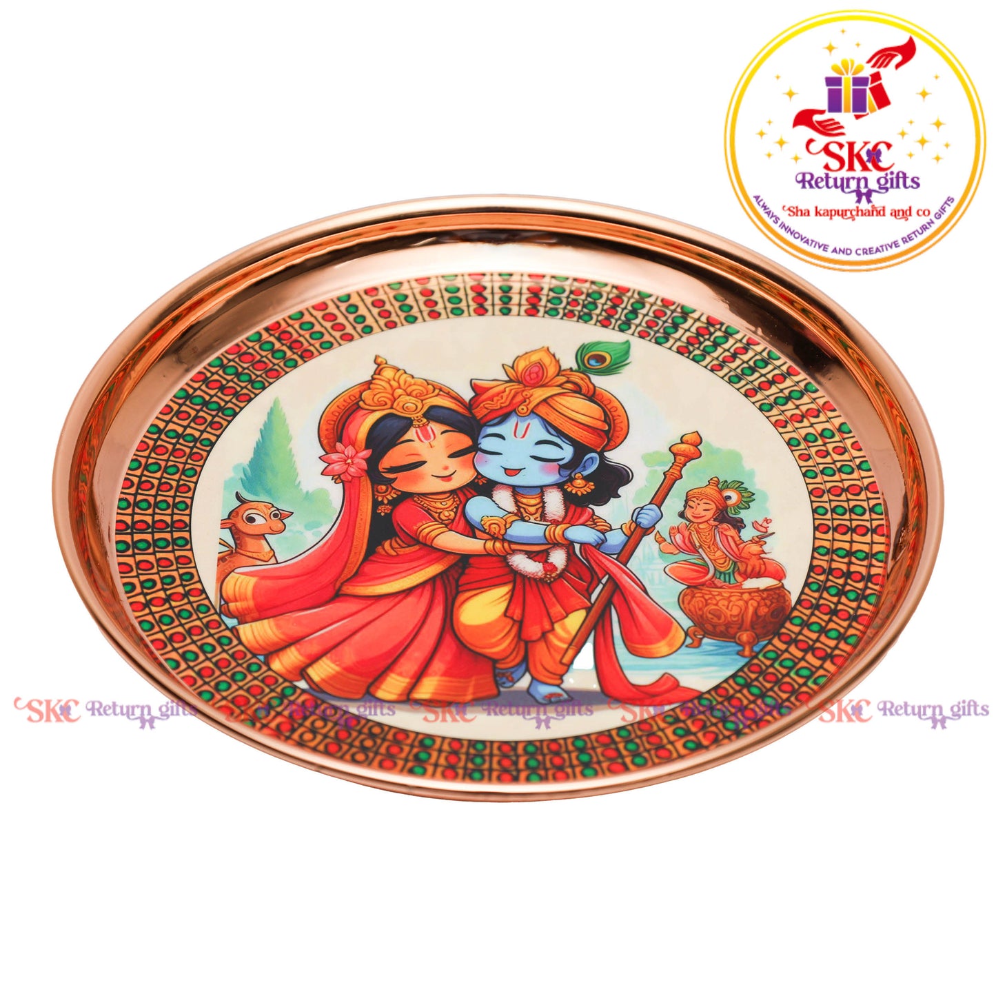 8 Inch Pichwai Rose Gold Pooja Plate