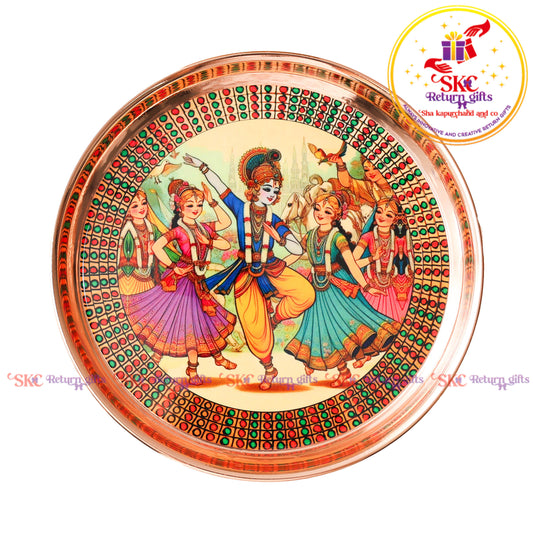 8 Inch Pichwai Rose Gold Pooja Plate