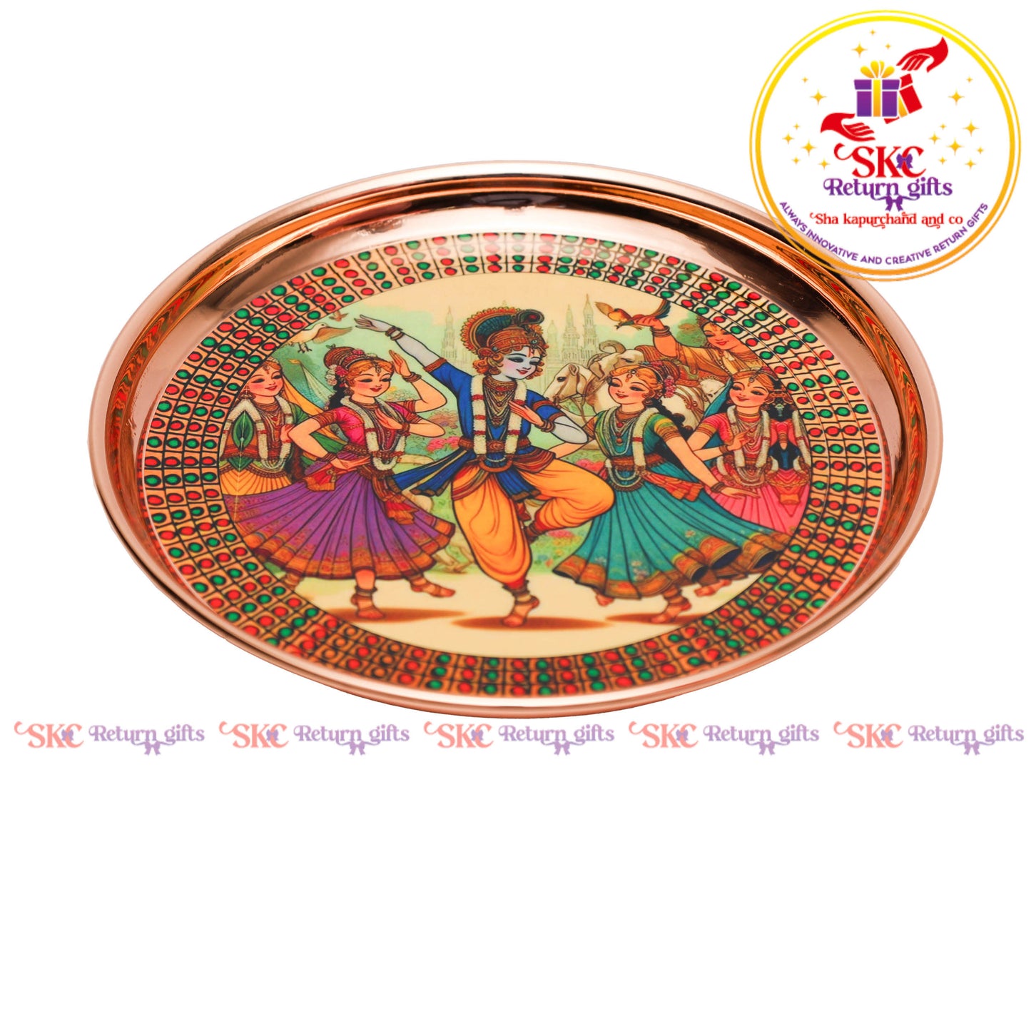 8 Inch Pichwai Rose Gold Pooja Plate