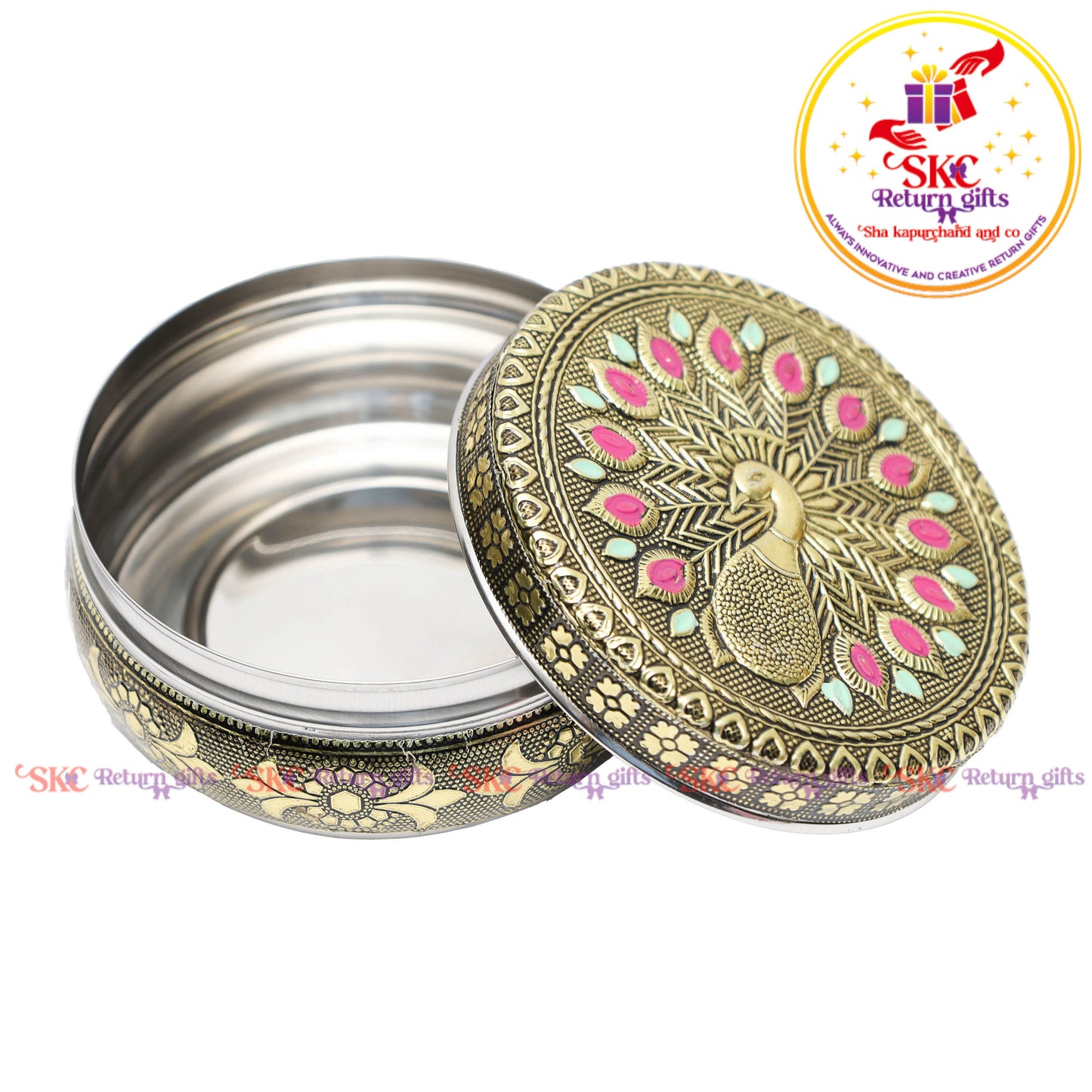 4 Inch Stainless Steel Embossed Meena Box