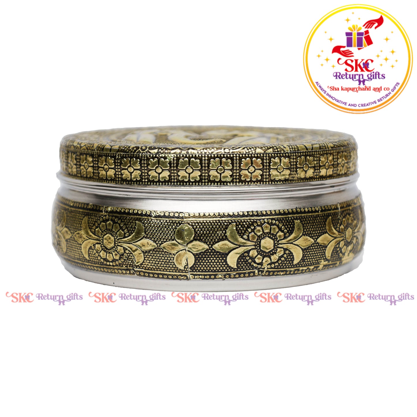 4.5 Inch Stainless Steel Embossed Meena Box
