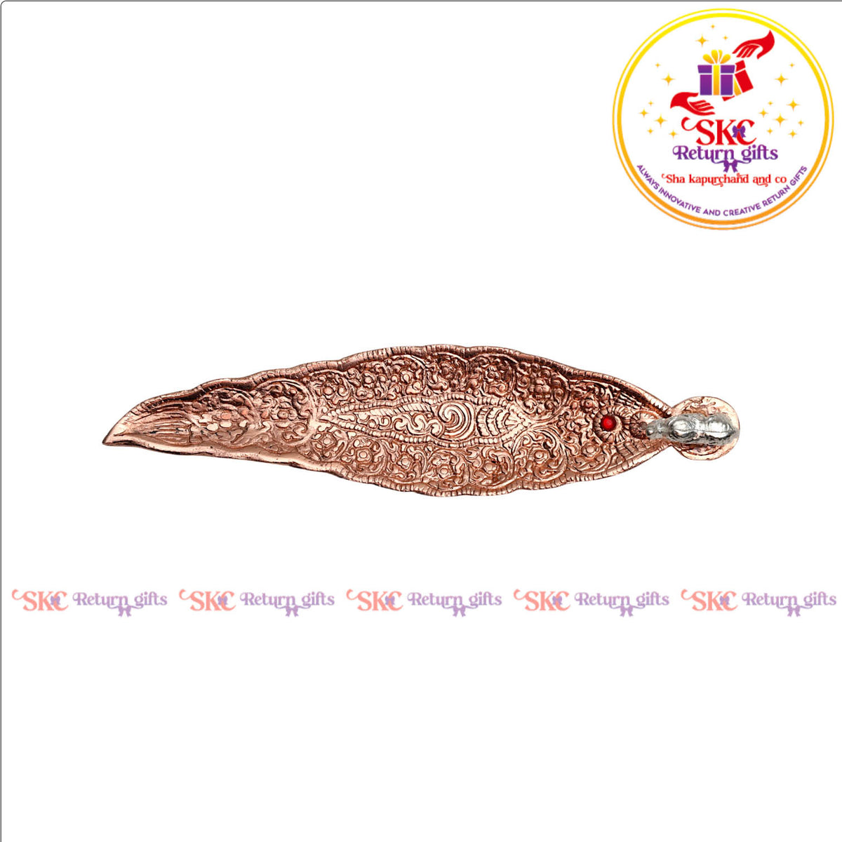 Antique Copper Leaf Incense Stick Holder with Elephant