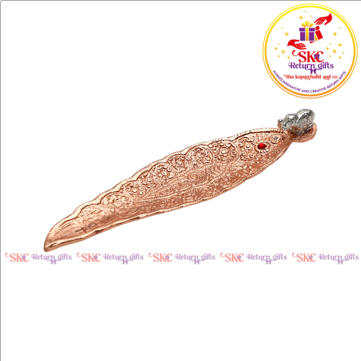 Antique Copper Leaf Incense Stick Holder with Elephant